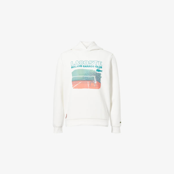 

Lacoste x Roland-Garros худи свободного кроя с принтом из стрейч-хлопкового пике Lacoste, белый