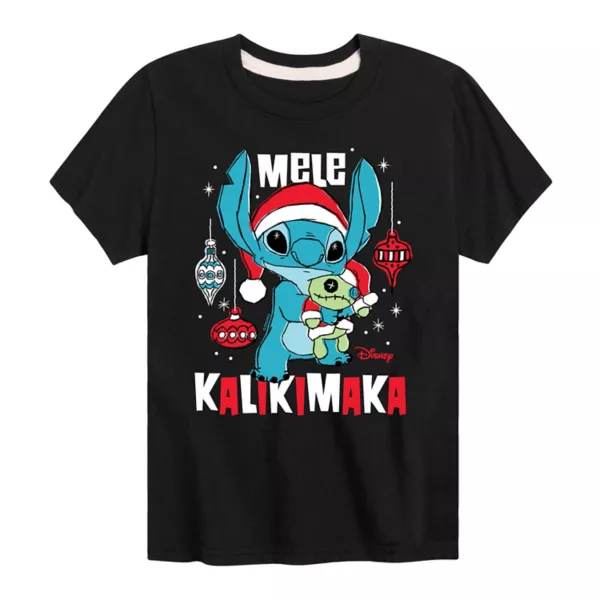 

Футболка с рисунком Lilo & Stitch для мальчиков 8–20 лет mele kalikimaka Disney, черный