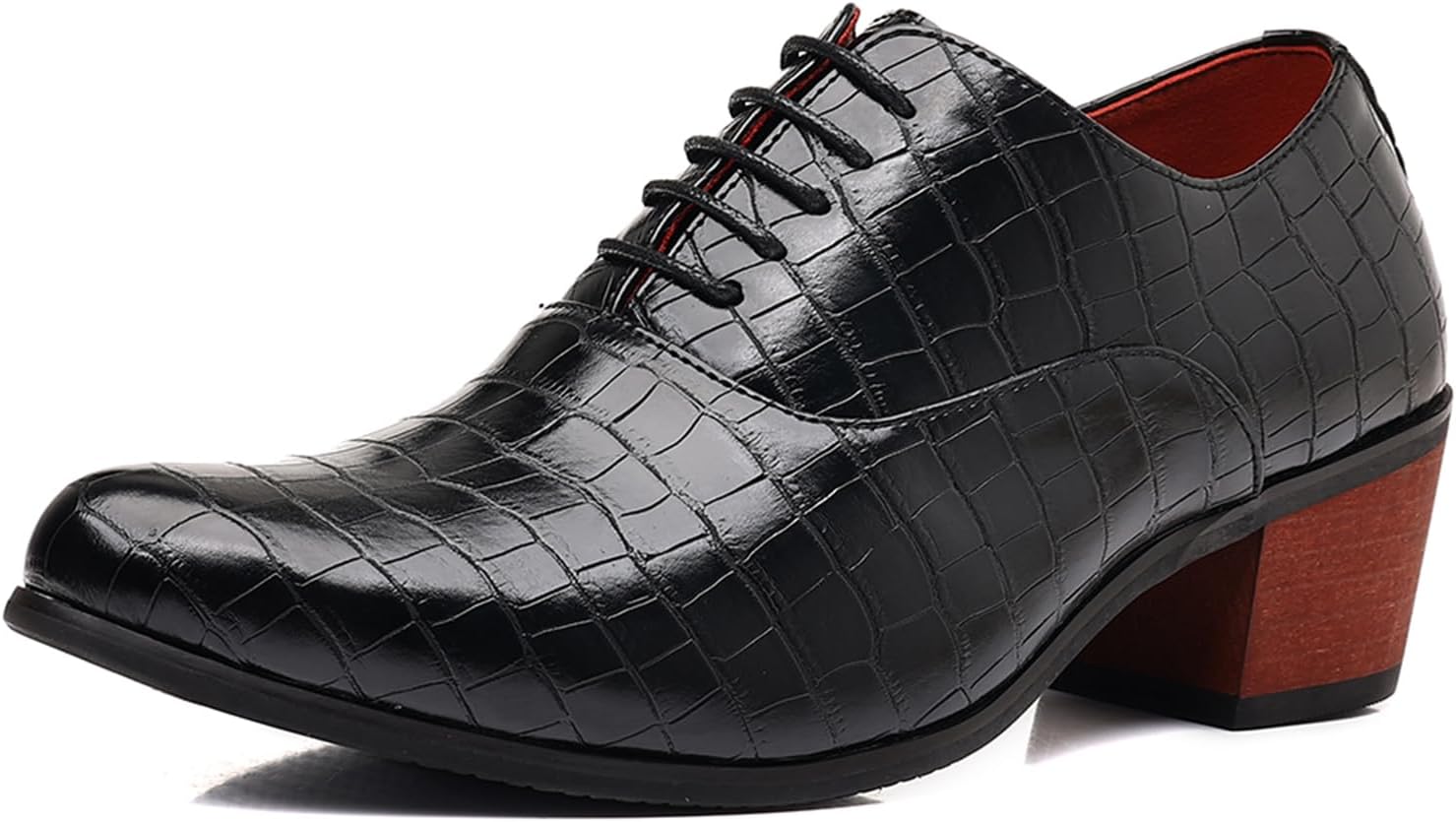 

Мужские туфли оксфорды из натуральной кожи с тиснением под крокодила, на шнуровке, с массивным каблуком, нескользящие, с заостренным носком, для прогулок, бизнеса, официальных мероприятий, свадеб и офисной работы Tixewsjh, черный