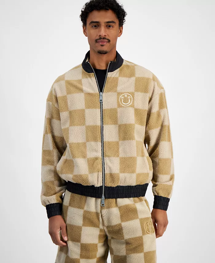 

Мужская куртка Naliso Relaxed Fit в клетку с молнией спереди Hugo Boss, коричневый/бежевый