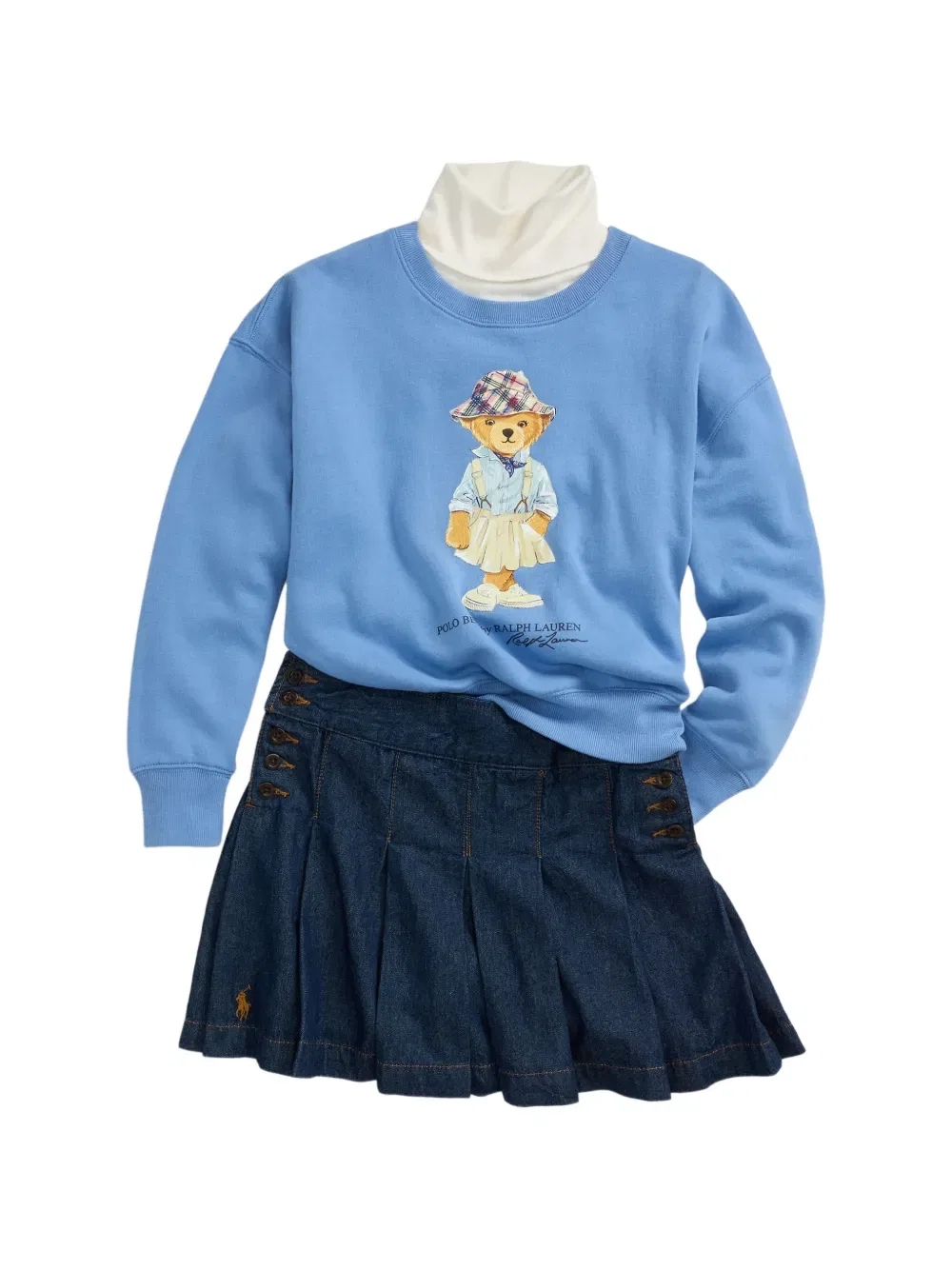 Плиссированная юбка с пуговицами Polo Ralph Lauren Kids, синий — фото 4