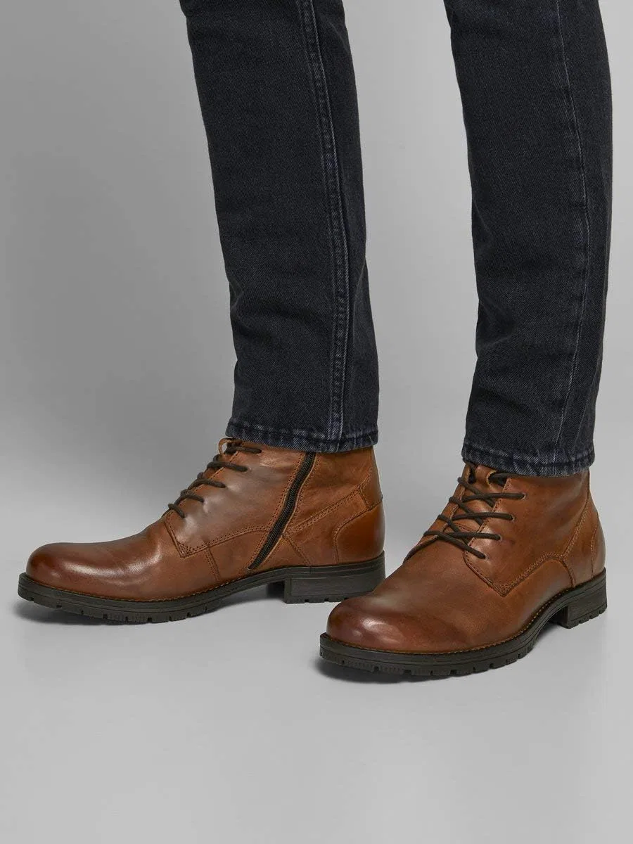 Мужские кожаные ботинки Jack and Jones, элегантные ботильоны JACK & JONES, Cognac — фото 2