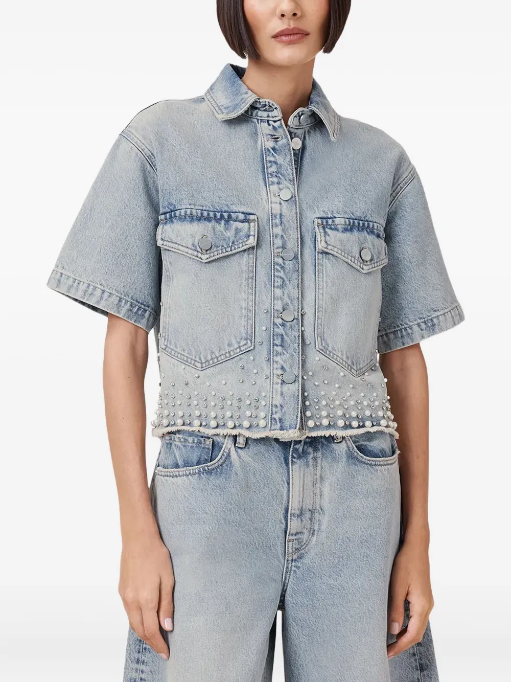 

Джинсовая рубашка с искусственным жемчугом AllSaints, синий