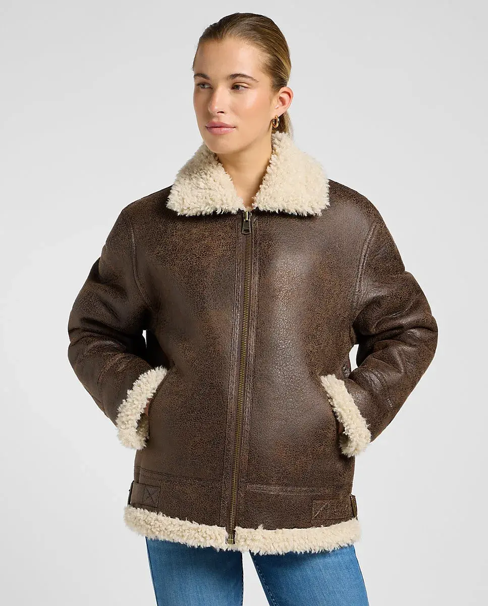 

Женская куртка-авиатор с овечьим мехом Lee, коричневый