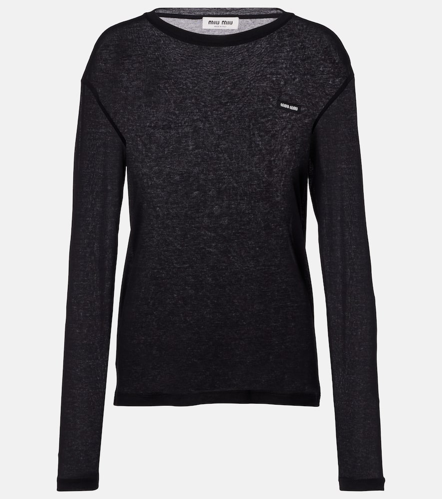 

Вышитая хлопковая футболка из джерси Miu Miu, Nero