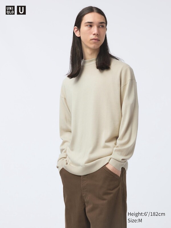 

Джемпер с имитацией горловины из смеси мериноса Uniqlo, бежевый