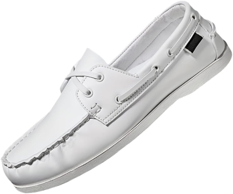 

Мужские лоферы, повседневные туфли на шнуровке, подходящие для всех сезонов, с большим размером и круглым носком, резиновая подошва, PU подошва, ретро-стиль, подходят для повседневной носки, бизнеса и офиса Hoalox, белый