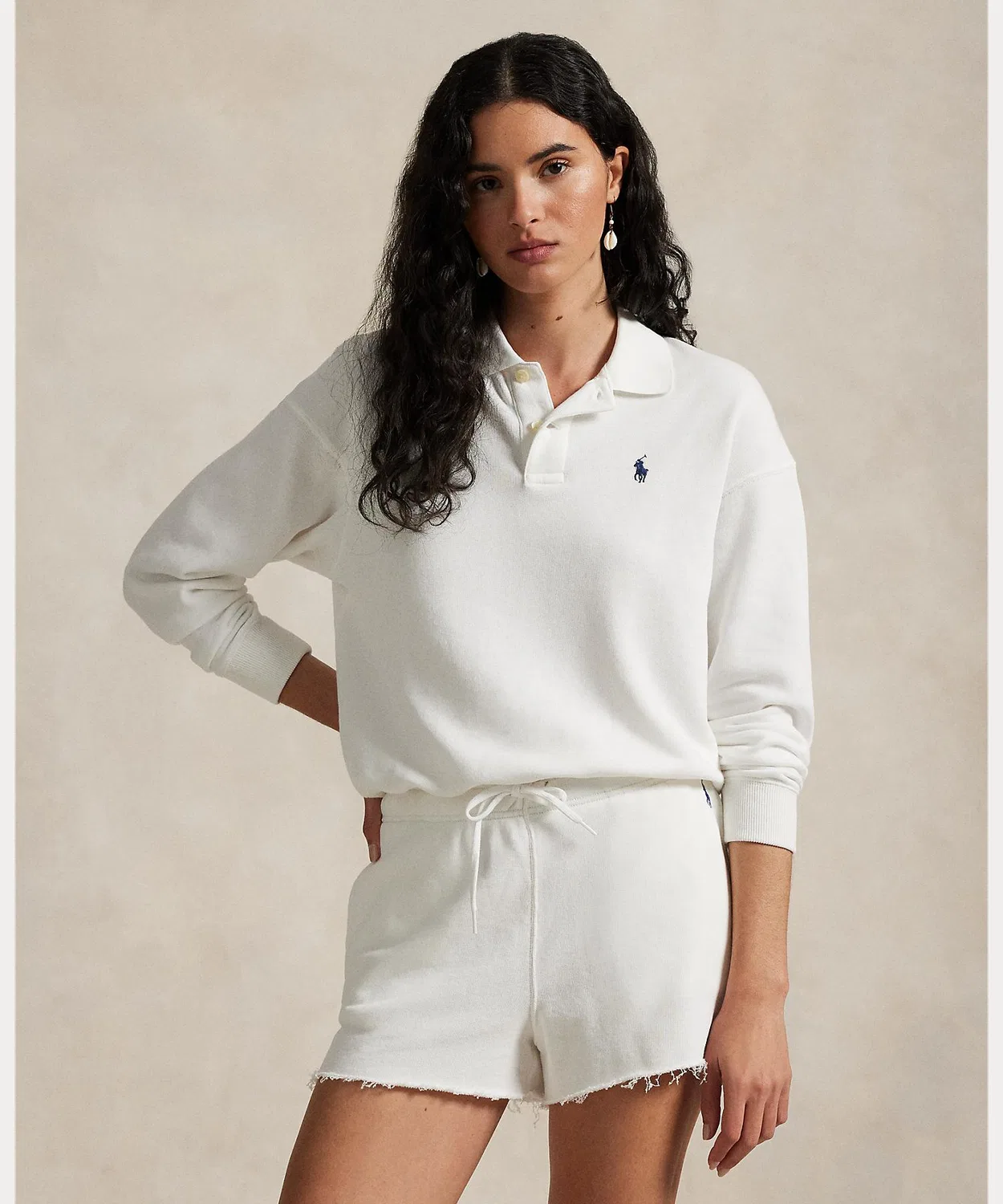 Флисовая кофта поло Ralph Lauren лёгкая белый