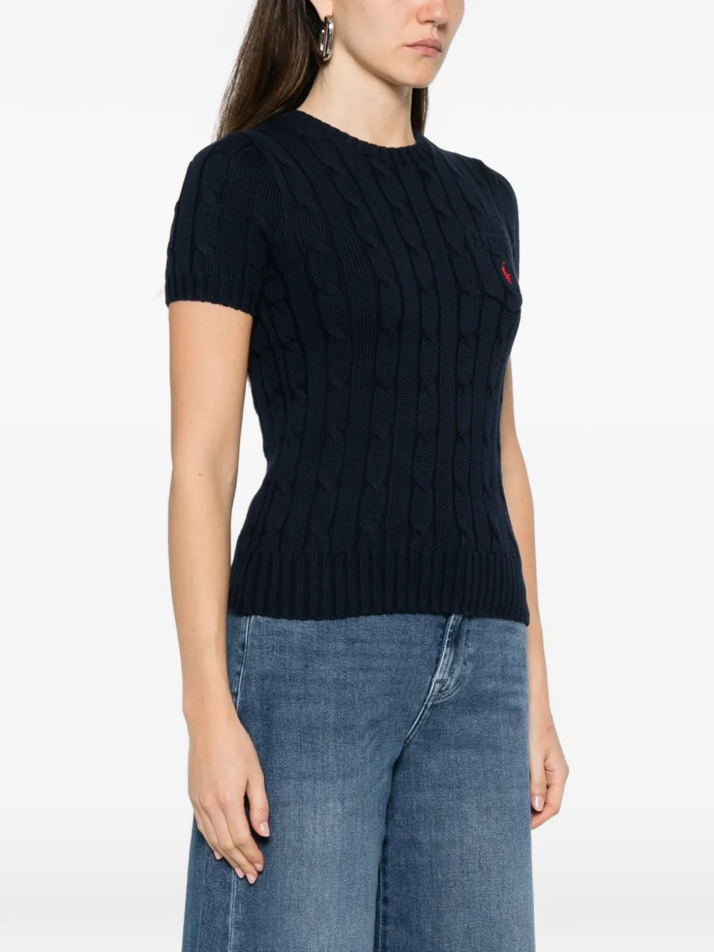 Футболка с карманом и вязкой в косичку POLO RALPH LAUREN, синий — фото 3