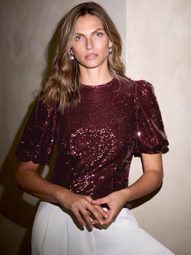 

Топ с коротким рукавом с пайетками Mint Velvet, Red Burgundy