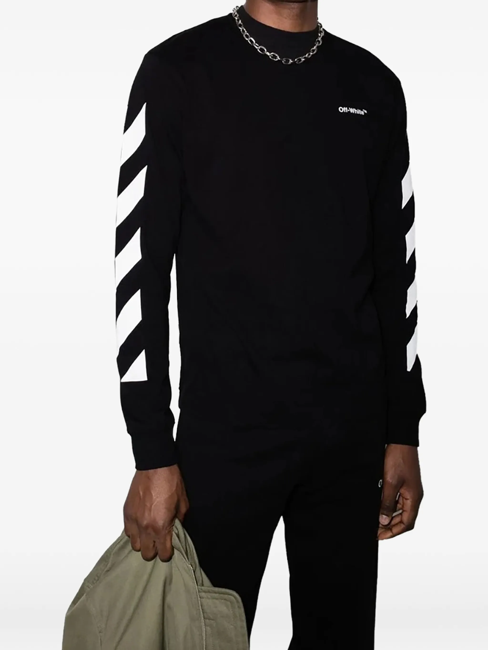 Толстовка с логотипом в диагональную полоску Off-White, черный — фото 2