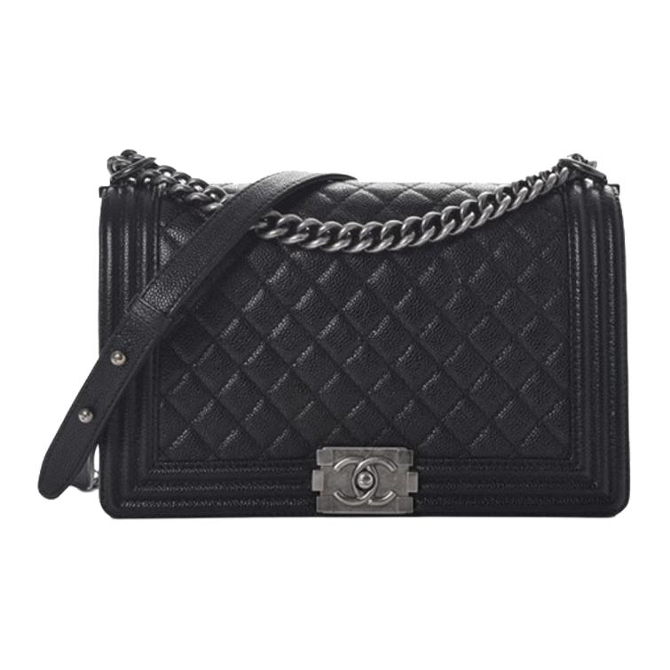 

CHANEL Сумка через плечо Лебой с тиснением под зерно из телячьей кожи унисекс черный