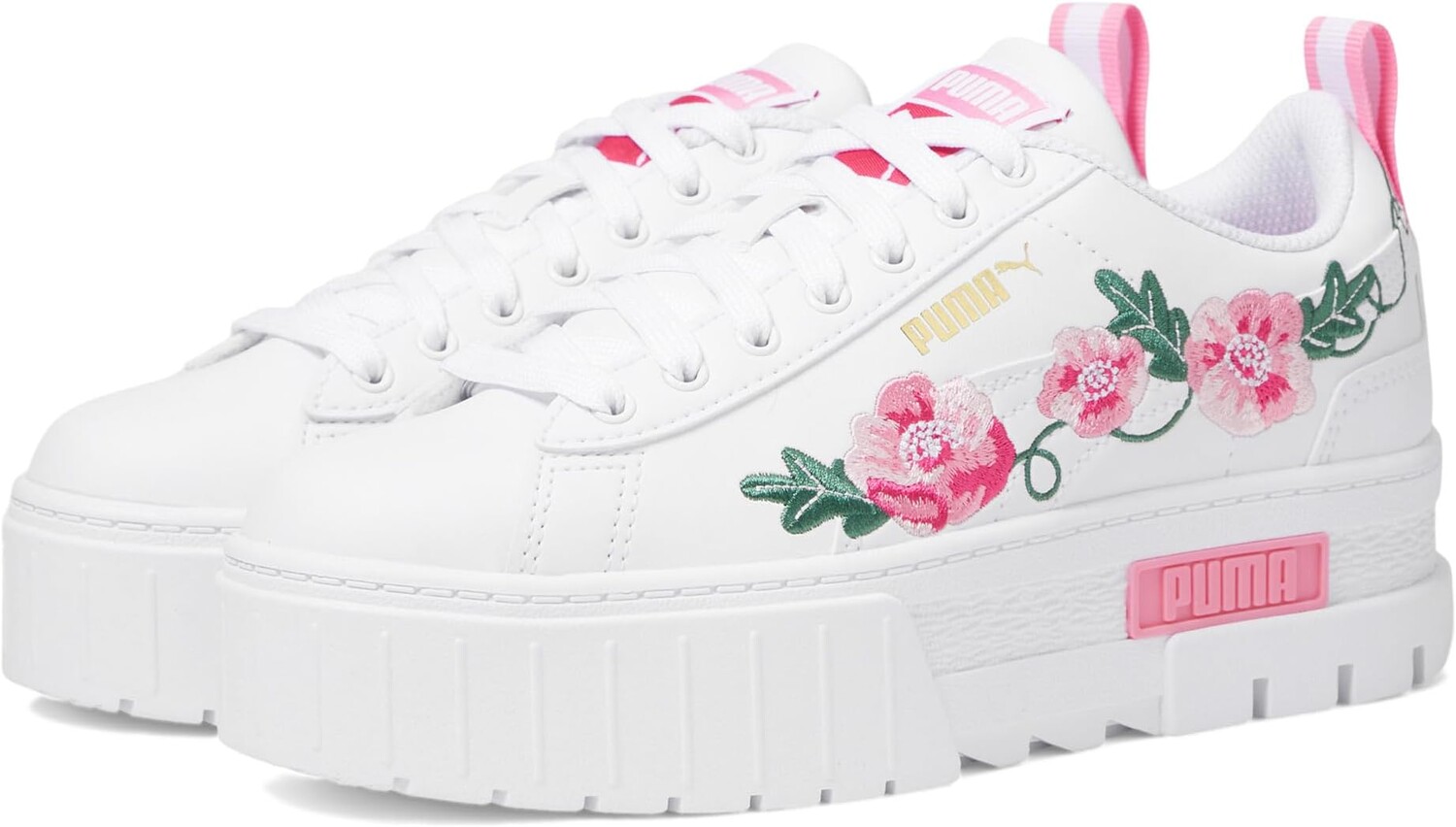 

Кроссовки PUMA Kids Mayze Embroidery, цвет Puma White/Fast Pink/Vine