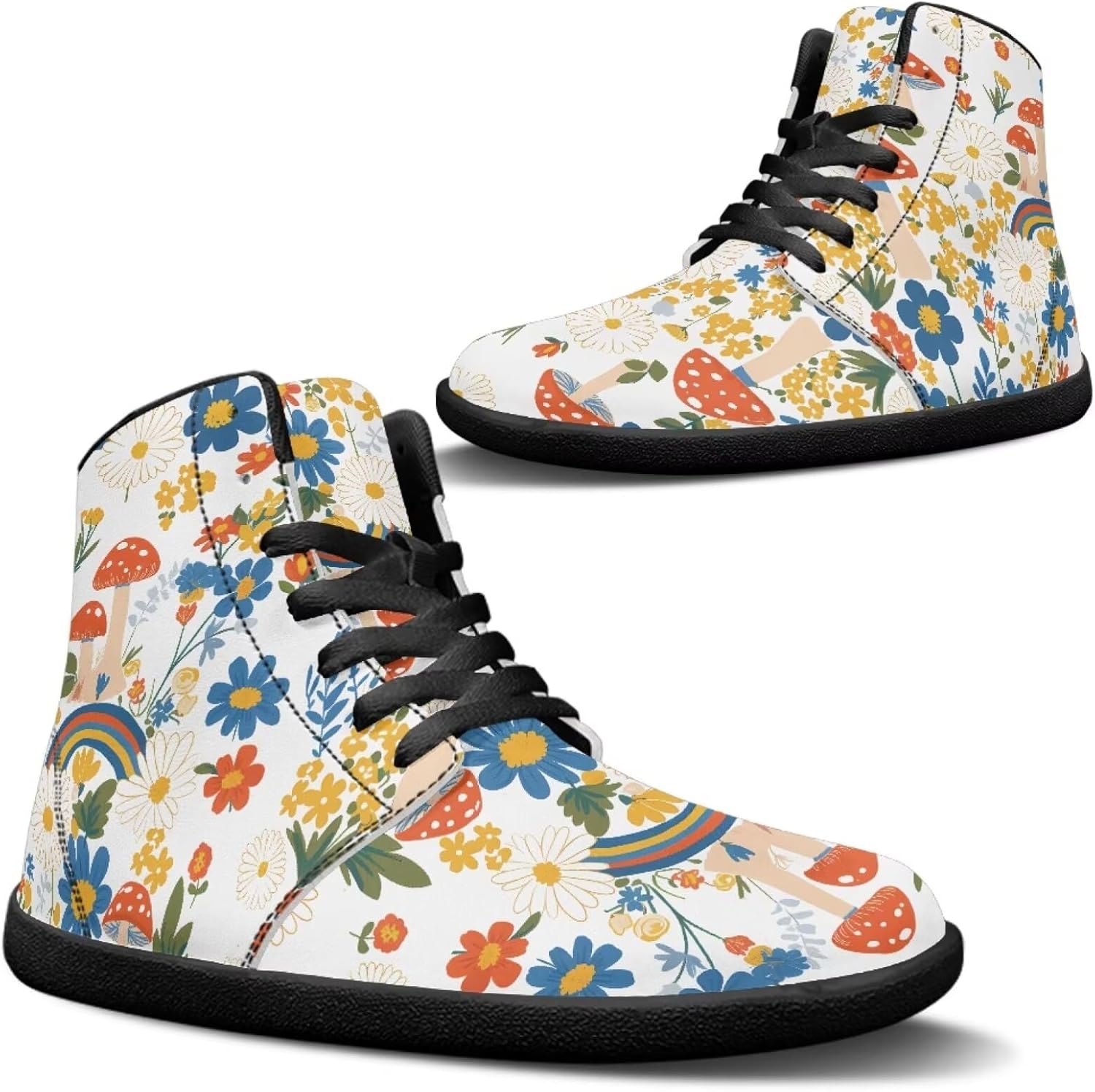 

Кроссовки Jeiento для мужчин и женщин с высоким верхом, босоножки, хиппи, с цветочным узором, на шнуровке, модная обувь, Mushroom Floral