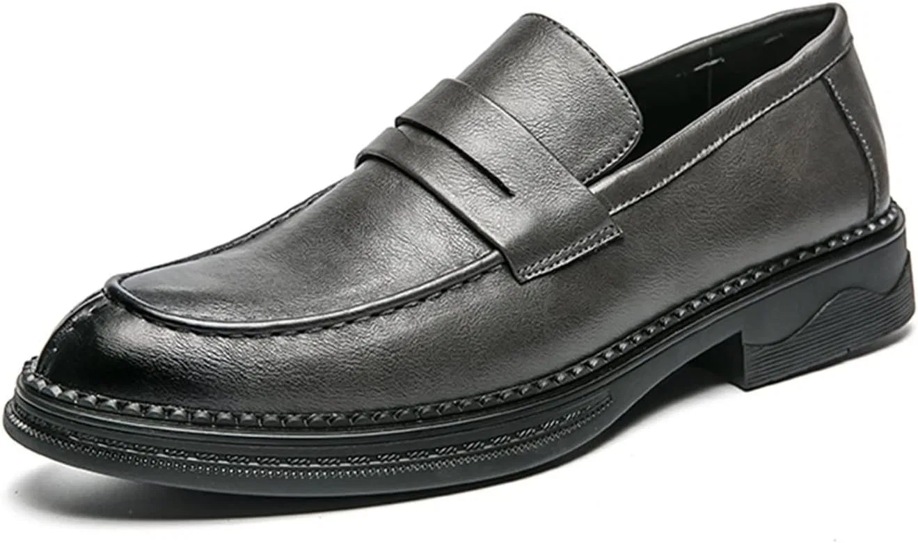 Лоферы серые, Men's Loafers Simple Slip On Penny Loafers Vegan Leather Anti-Slip Flexible Comfortable Fashion Slip On PUGHGAETZF