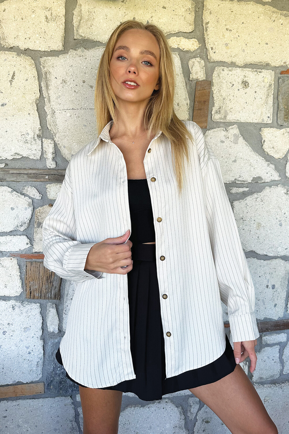 

Рубашка - Серая - Oversize Trend Alaçatı Stili, серый