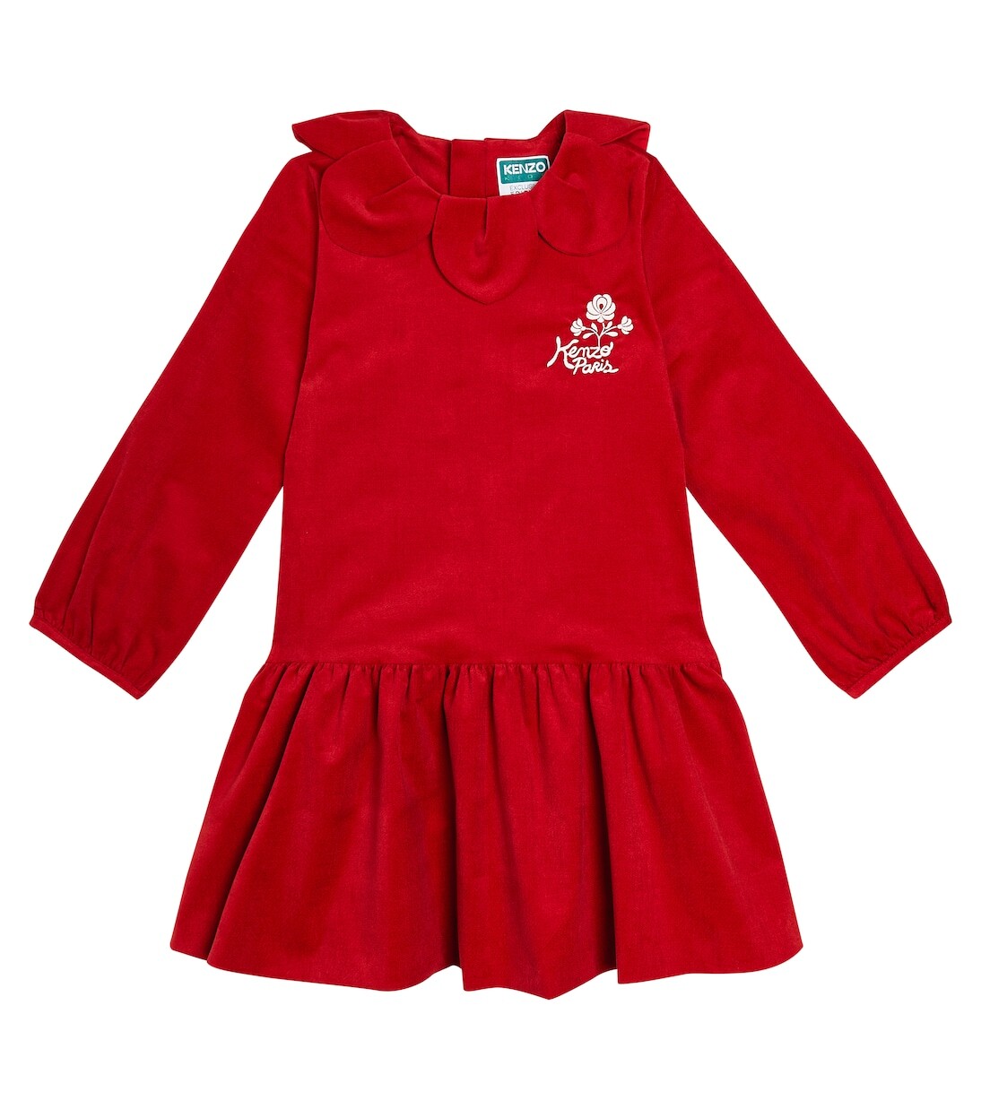 

Платье из хлопка с вышивкой Kenzo Kids, красный