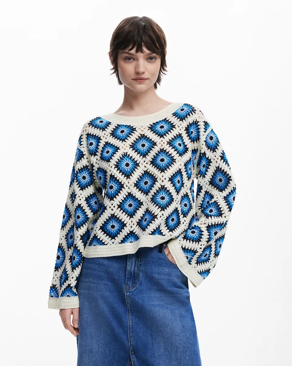 

Женский свитер крючком с расклешенными рукавами Desigual, синий