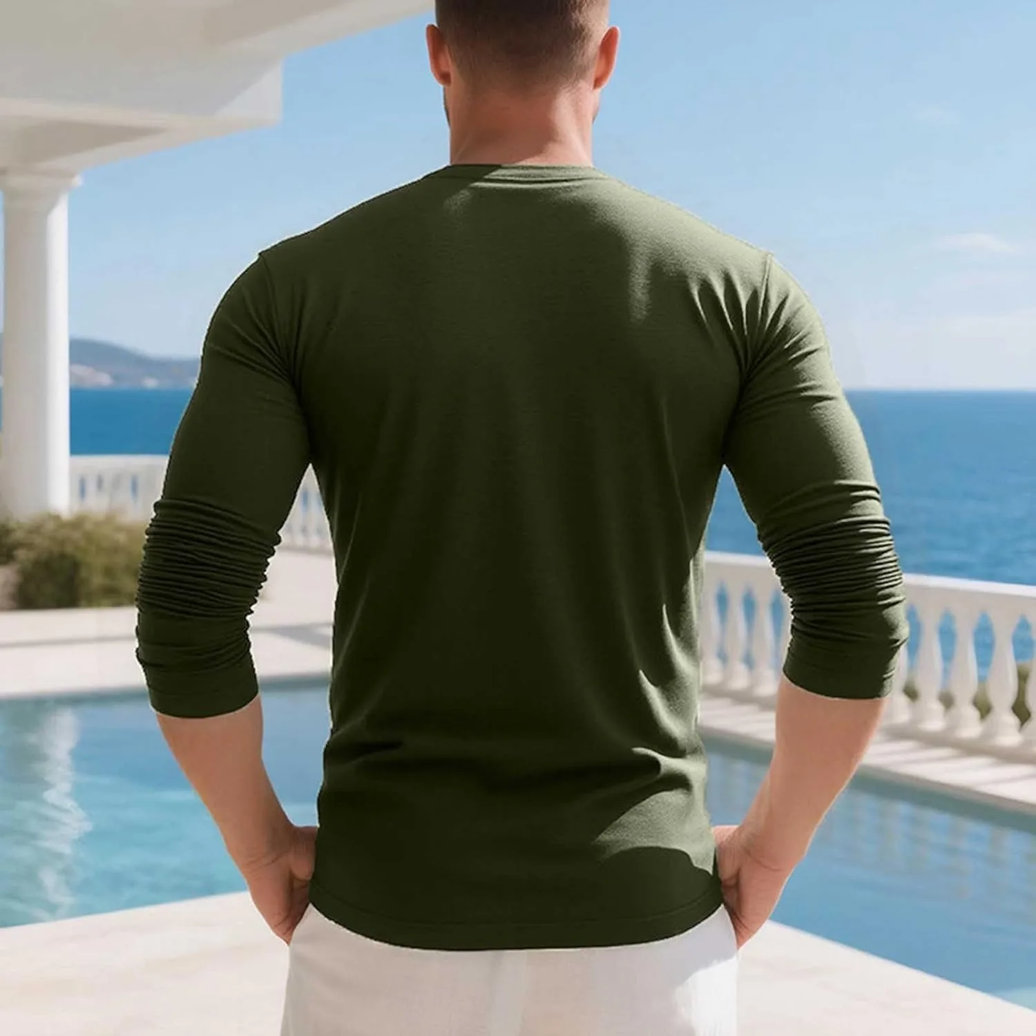 Мужская футболка Henley с длинным рукавом и карманом, 3 пуговицы, влагоотводящая — фото 3