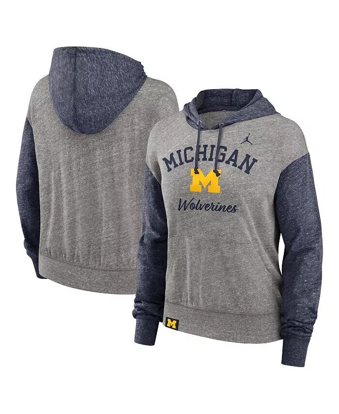 

Женская толстовочка-свитшот цвета «меланж»/«темно-синий» Michigan Wolverines Blitz Color Blocked Legacy Jordan