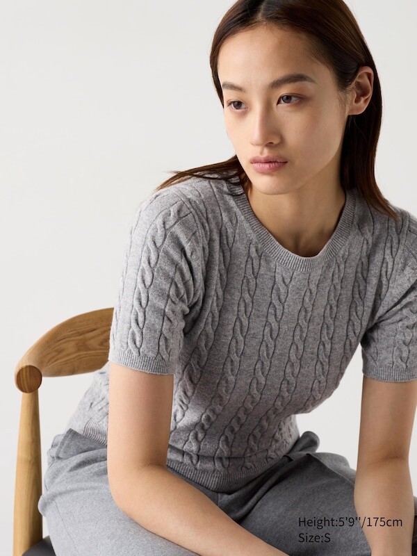 

Джемпер с круглым вырезом на кабеле Uniqlo, серый