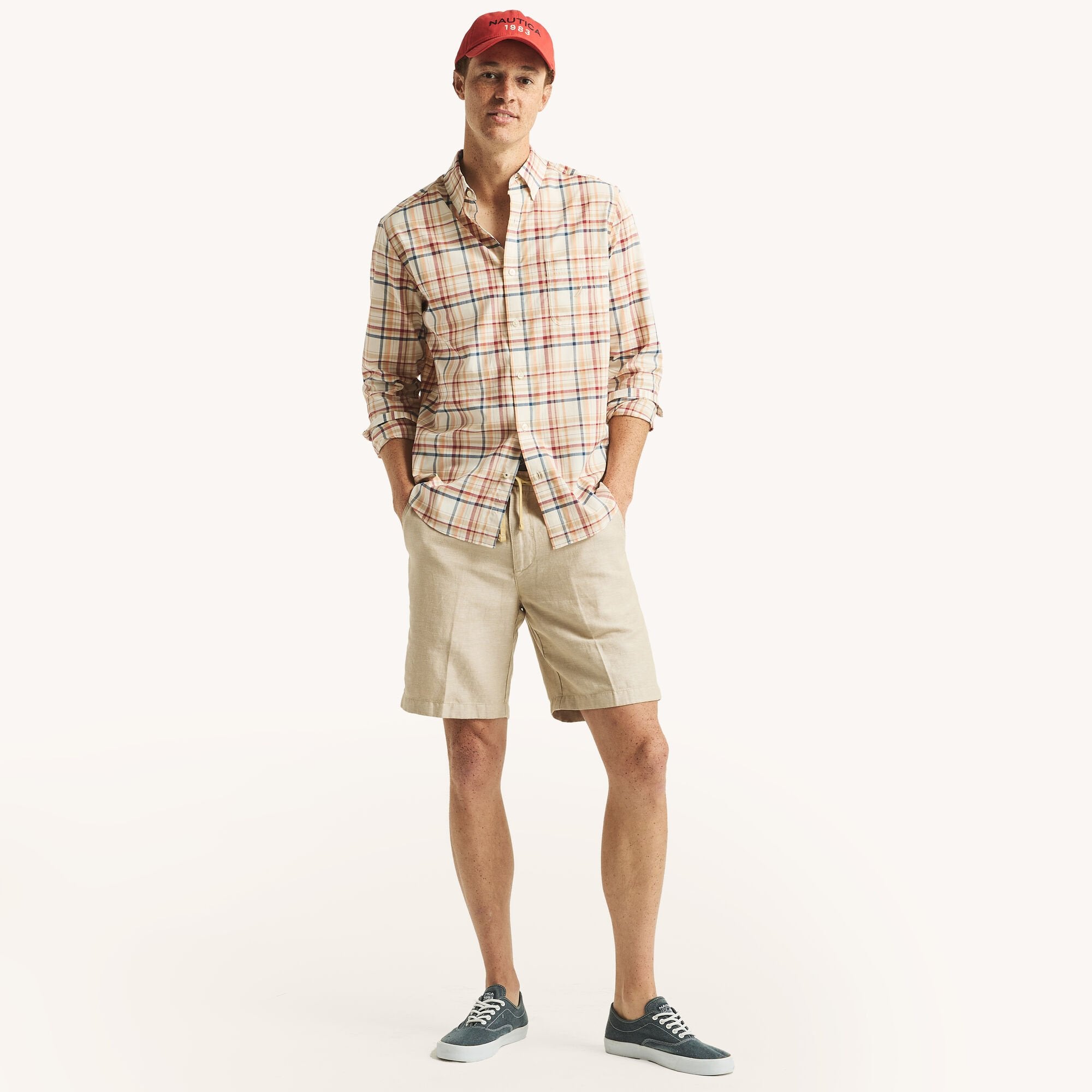 

Мужская клетчатая рубашка Nautica, цвет coconut sorbet 11-0608tcx
