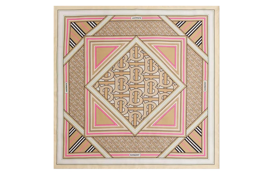 

Burberry Шёлковый платок с принтом, Beige/Light Pink