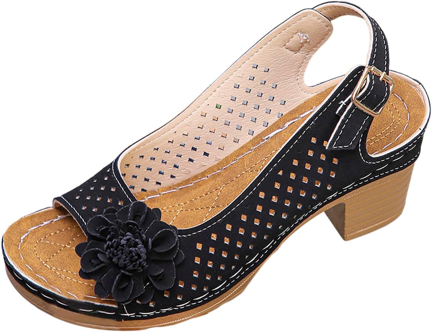 

Женские сандалии на клине ZWRXW Sandaly с полостью на носок Peep Toe Plumlow Slingback Slingback Сандалии с клином Bohemian Chic Flowers Нарядные летние сандалии с открытым носком и ремешками, черный