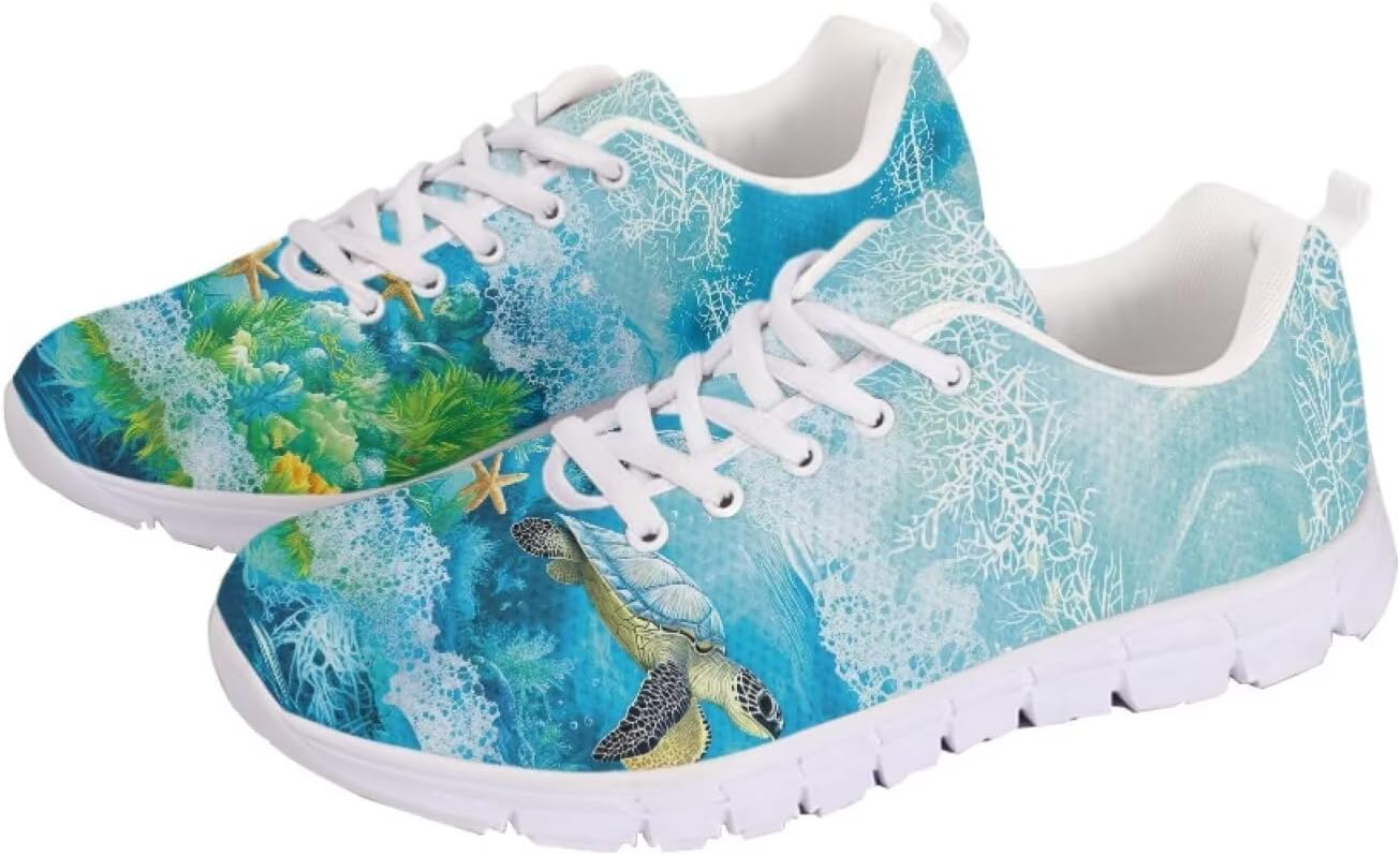 

Женские кроссовки для ходьбы, удобные, с шнуровкой, модные, мужские, противоскользящие, для тенниса, бега и спорта Getelinseng, Underwater Turtle