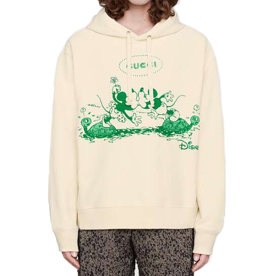 Худи Gucci x Disney Mickey Minnie Printed Logo Hooded Long-Sleeved Sweater For Men Beige, кремовый — фото 2