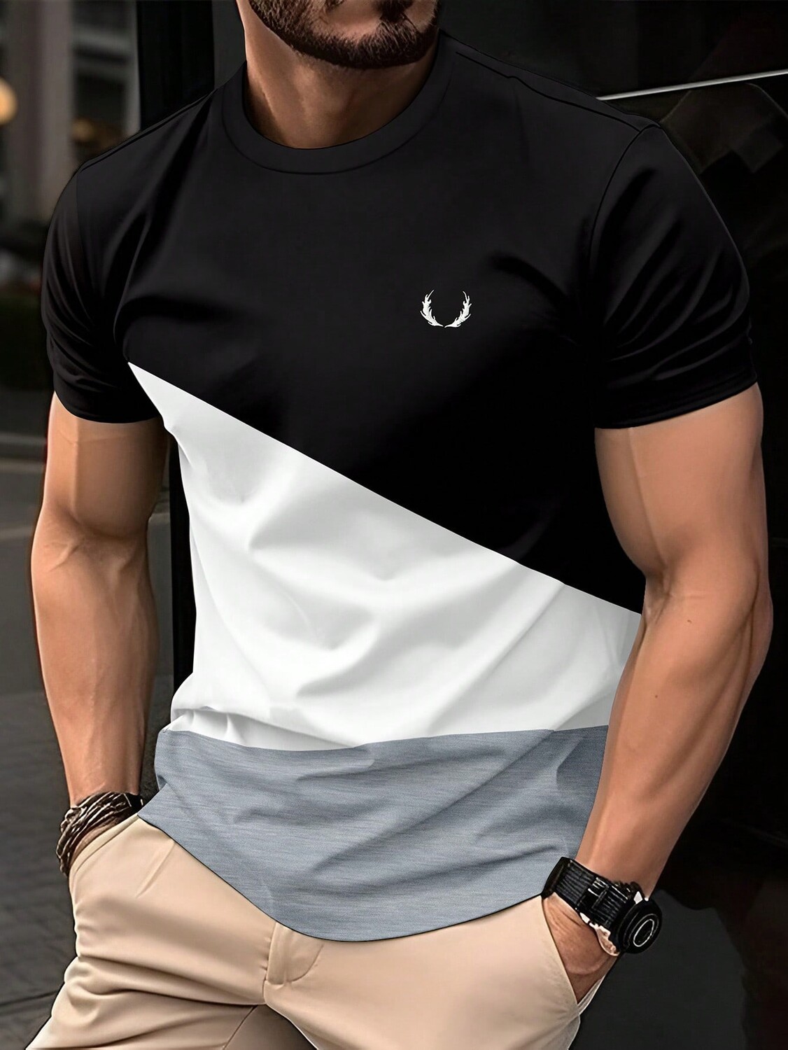 

Мужская футболка Homme, три цвета, прошитый рисунок ткани, короткие рукава Manfinity, мультиколор