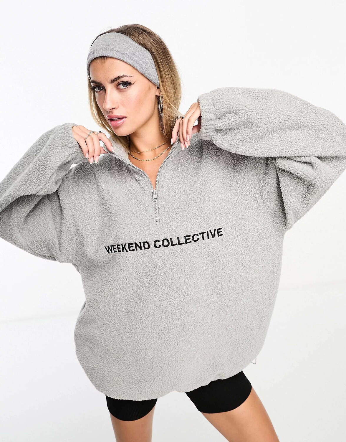 

ASOS DESIGN Weekend Collective Серый меланжевый флис борг на молнии с логотипом