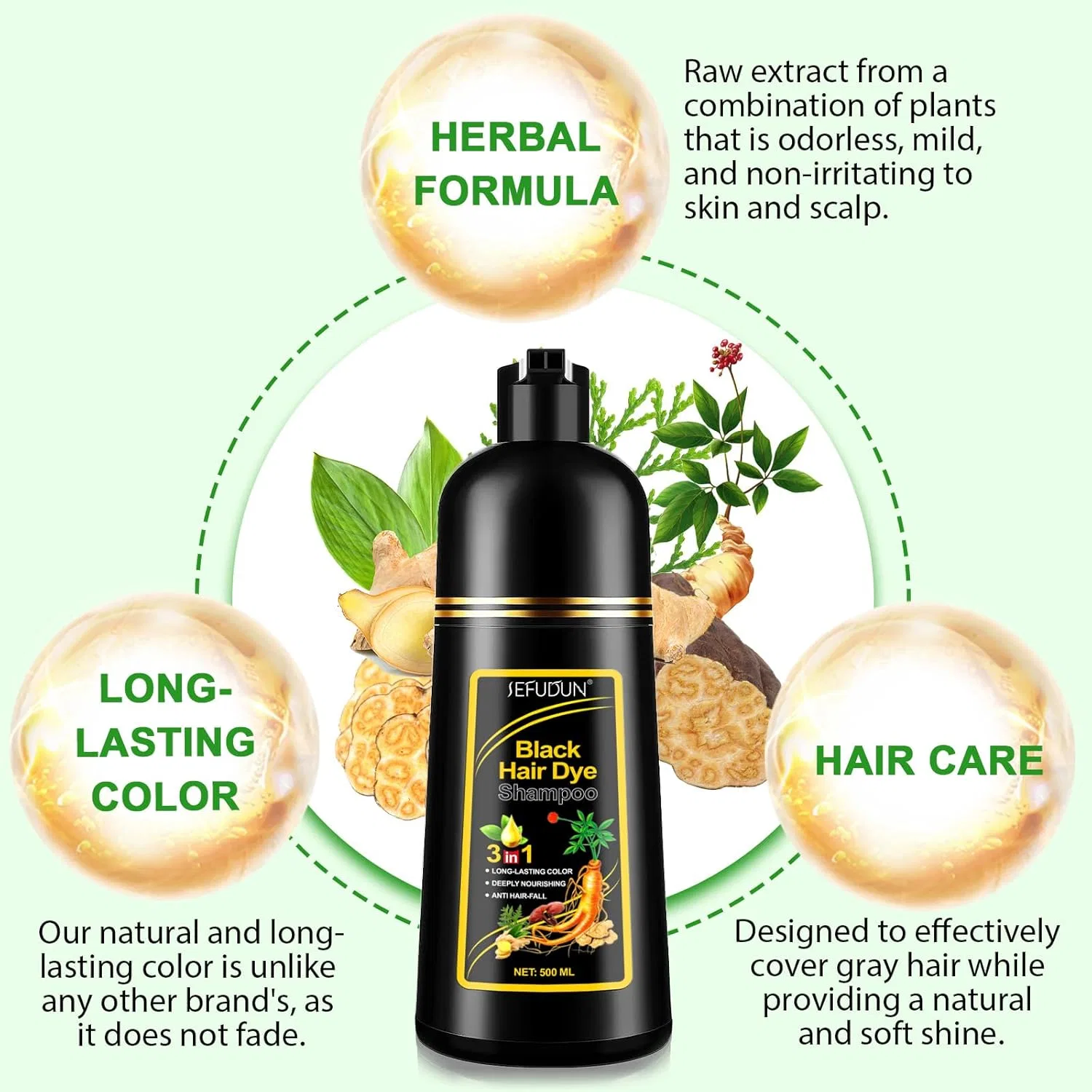 Шампунь-краска для волос Black Hair Dye Shampoo, 500 мл Cckuloob, Black — фото 4