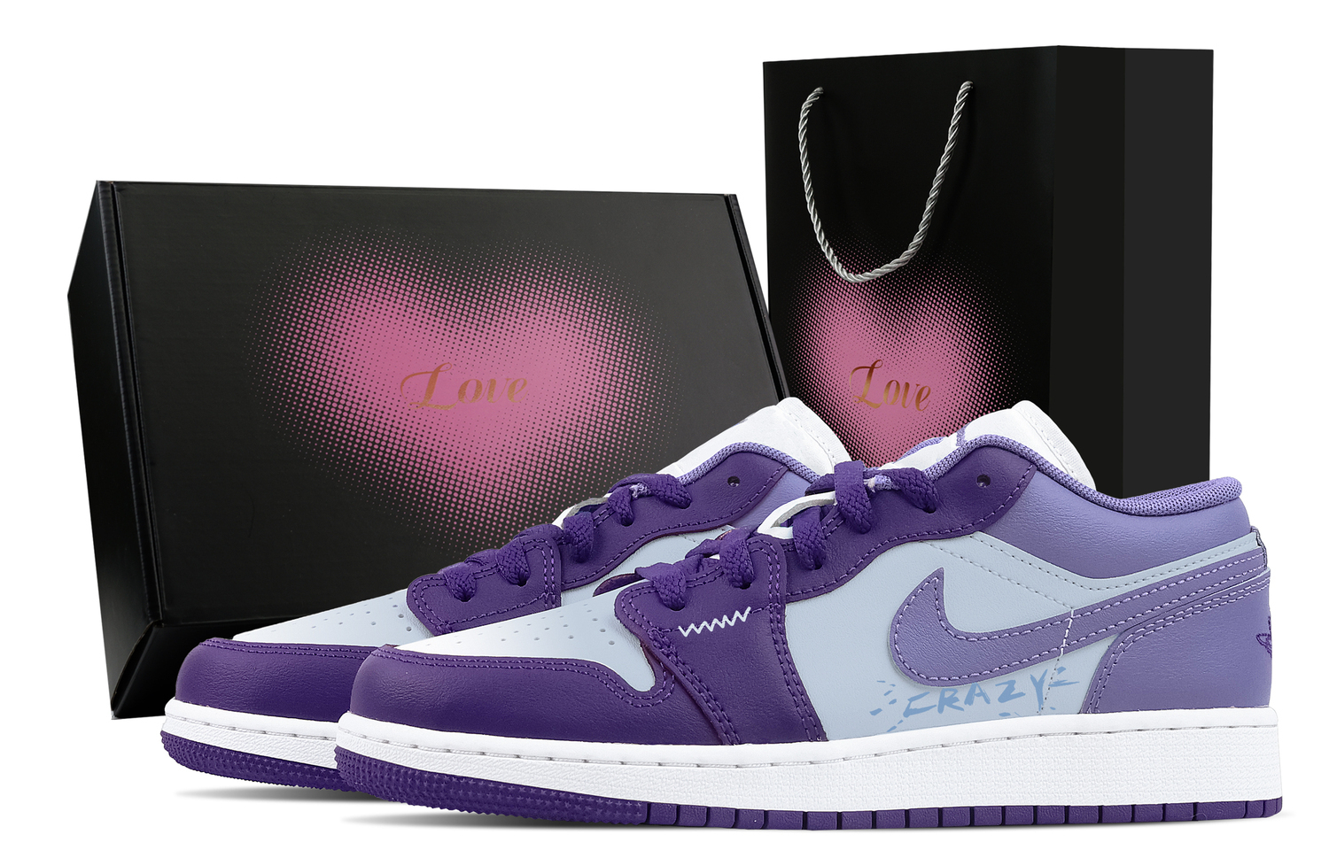 

Jordan Детские низкие кожаные кроссовки Air 1 Dusty Blue Star, Heart Box, Palace Purple