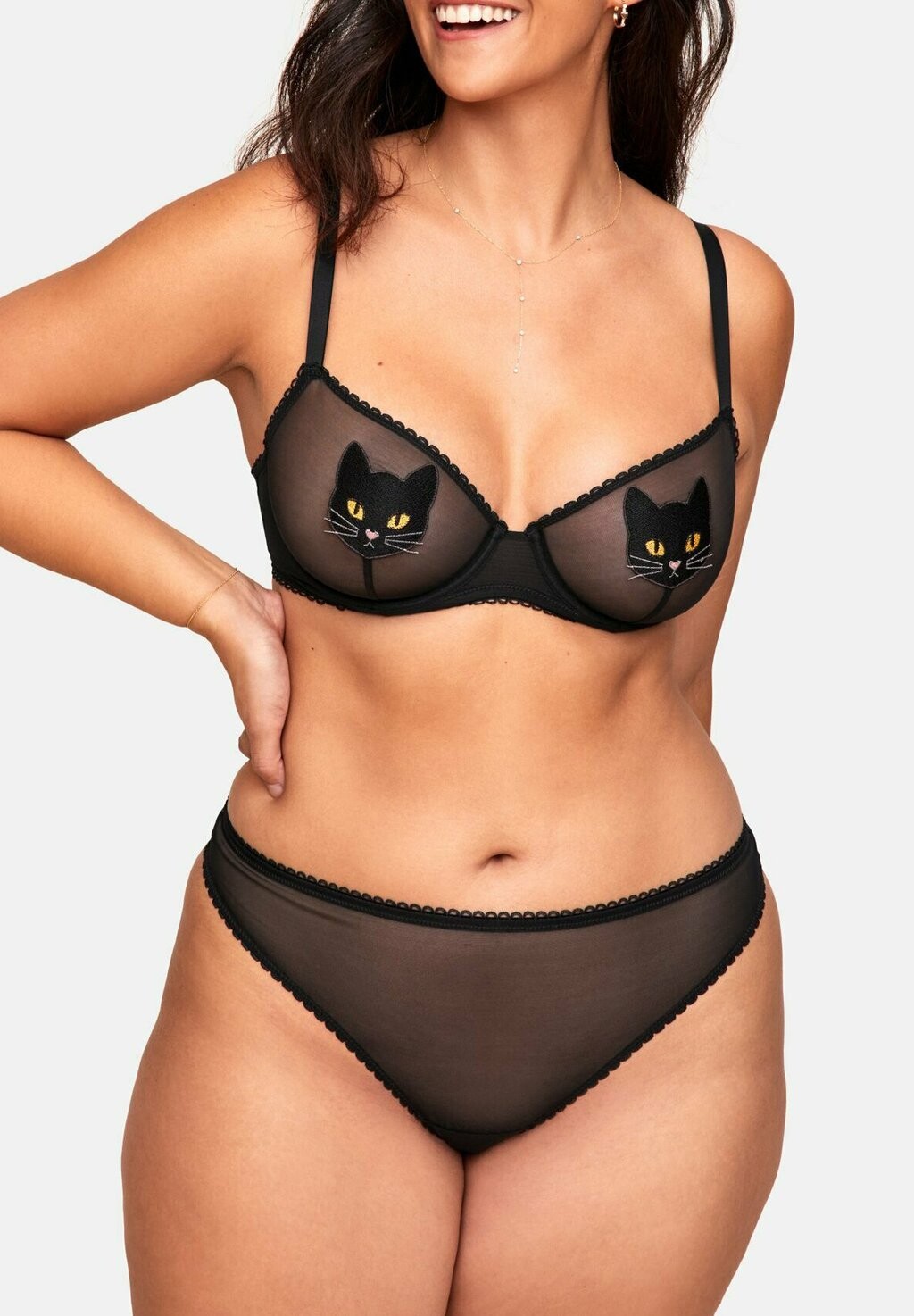 

Стринги Alyshia Thong Plus Panty Black Cat Motif Adore Me, мотив черного кота