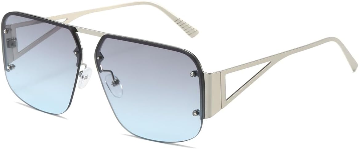 

Ретро-солнцезащитные очки-авиаторы квадратной формы для мужчин и женщин, защита от ультрафиолета UV400, винтажные, большие, металлические, полуободковые (серебристая оправа, серые, синие линзы) BAWUYI, Silver Frame Grey Blue Lens