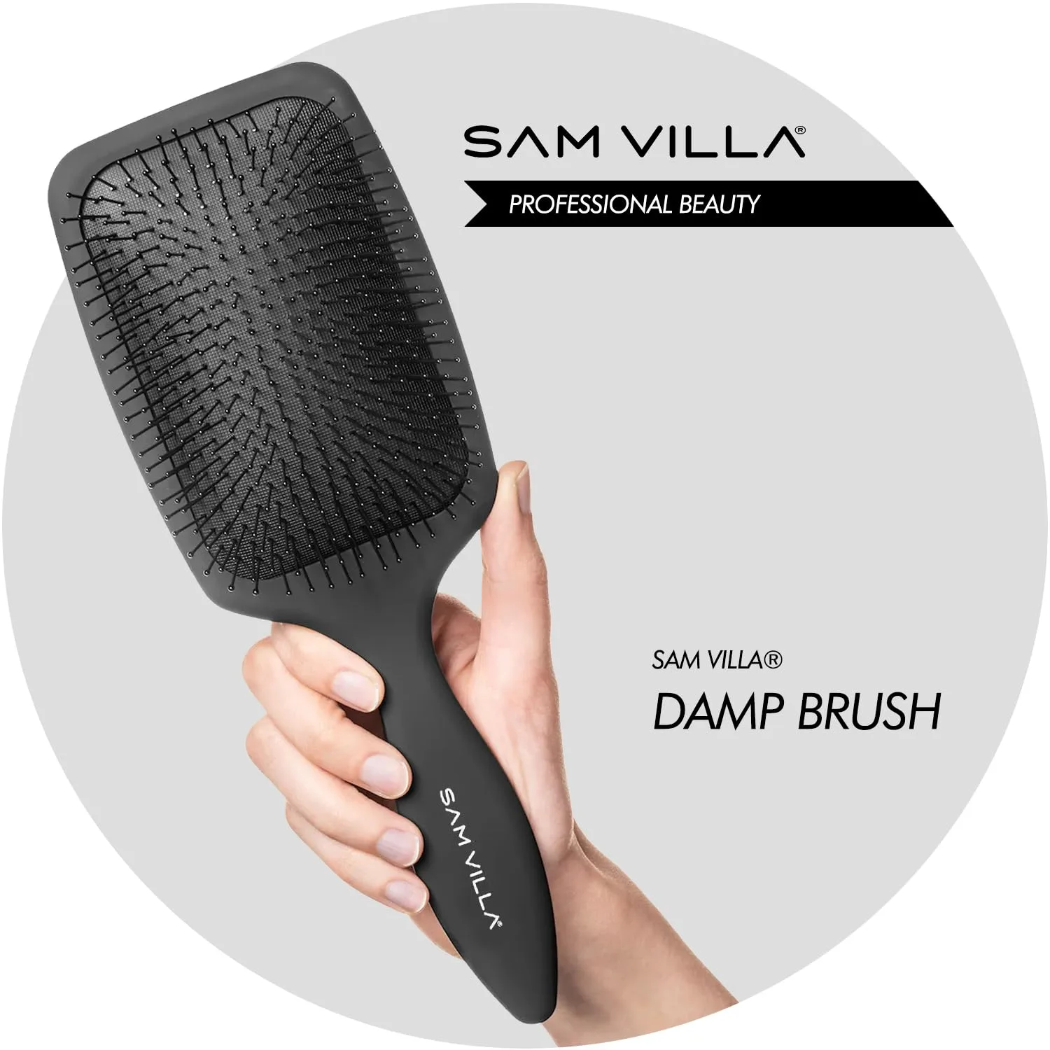 Sam Villa Damp Brush с прочной подушкой, ионизированными термостойкими нейлоновыми щетинками, антистатической технологией и нескользящей ручкой для гладкой укладки без спутывания, Black — фото 2
