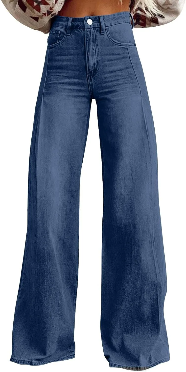 

Женские джинсы Flare в стиле casual, прямые, широкие, с высокой посадкой Shusuen