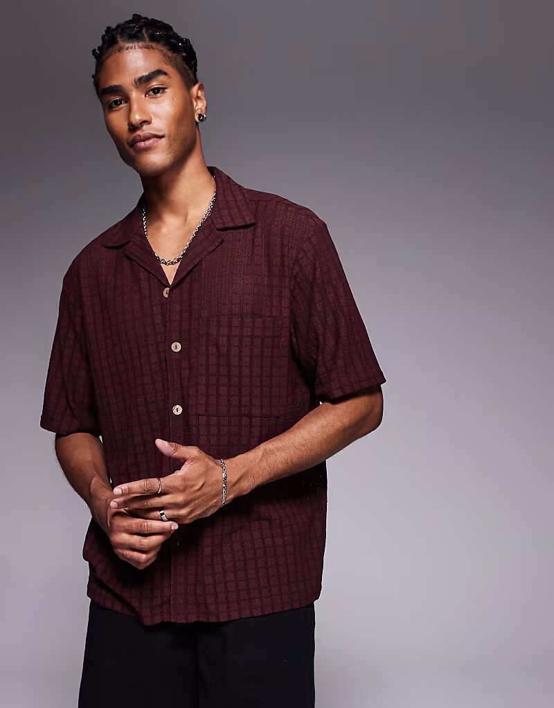

Рубашка с фактурным воротником Revere бордового цвета River Island