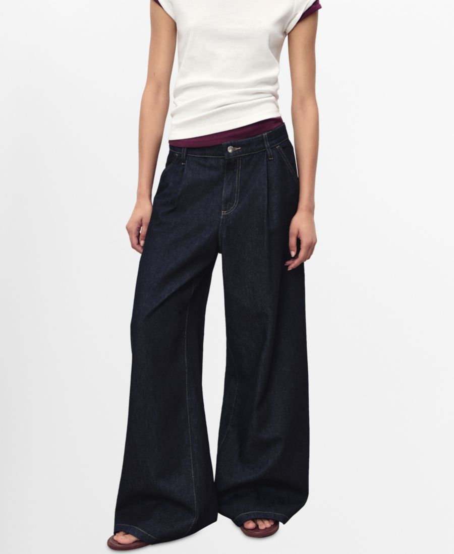 

Женские широкие джинсы со складками MANGO, Dark Blue