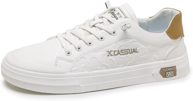 

Мужские повседневные кожаные кеды с плоским круглыми носком и шнуровкой, низкие модные кроссовки, подходят для ходьбы, бега и ежедневной носки Igzbibg, белый