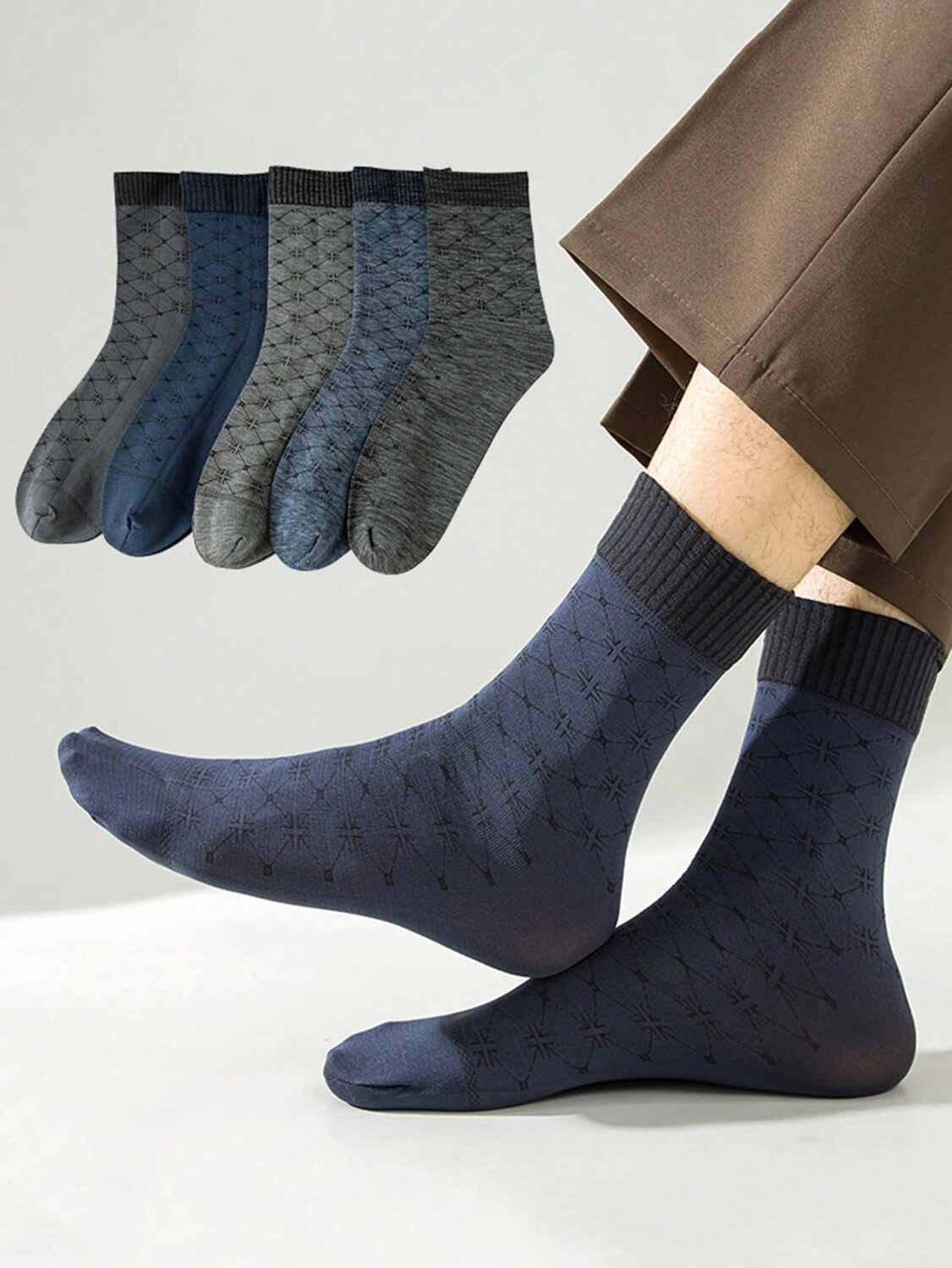 

5 пар Мужских ультратонких дышащих жаккардовых деловых носков до середины икры с бриллиантами, мягкие и нескользящие, подходят для повседневной носки и путешествий (случайное сочетание), мультиколор