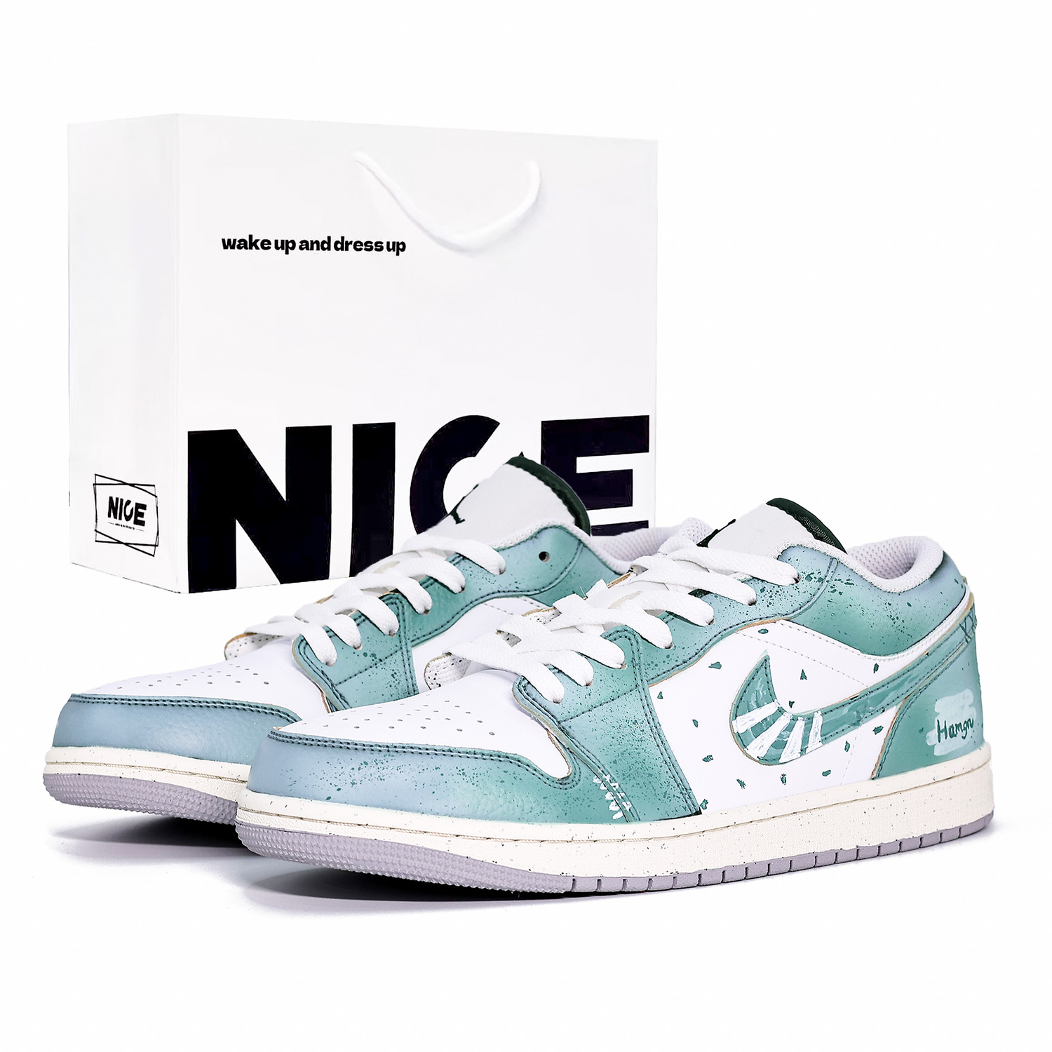 

Кроссовки Air 1 устойчивые к истиранию дышащие низкие винтажные баскетбольные мужские White Green Jordan, белый зеленый