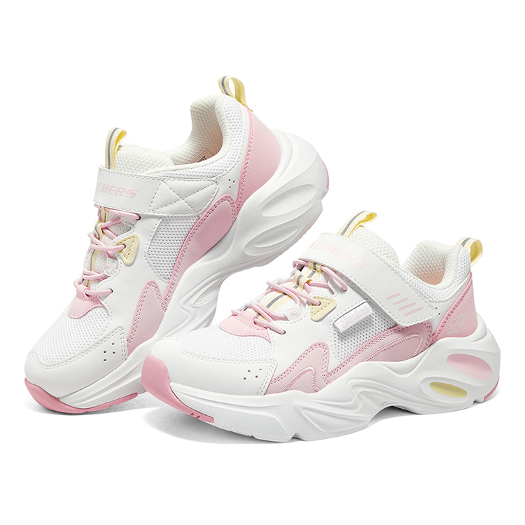 Skechers Износостойкие дышащие низкие повседневные кроссовки для девочек, белые, розовые — фото 4