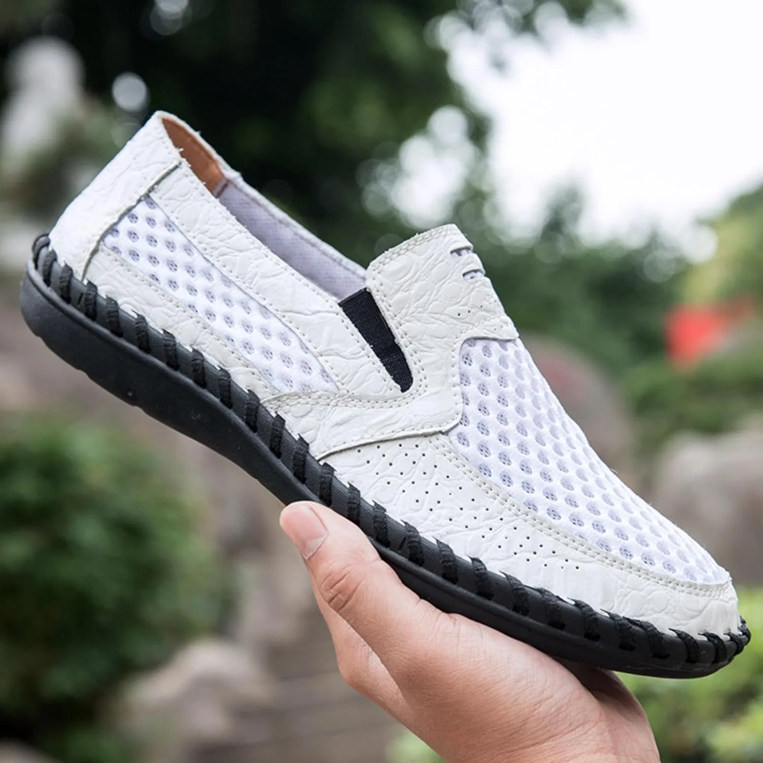 Мокасины мужские, дышащие, с сеткой, без бренда, модель Breathable Mesh Loafers, белый Kpdwfms — фото 2