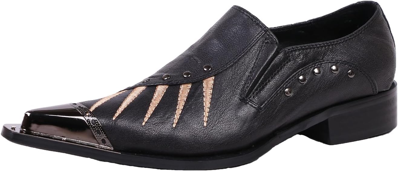 

Мужские туфли Santimon Loafers с острым носком, вестерн-вышивкой и кожей, черный