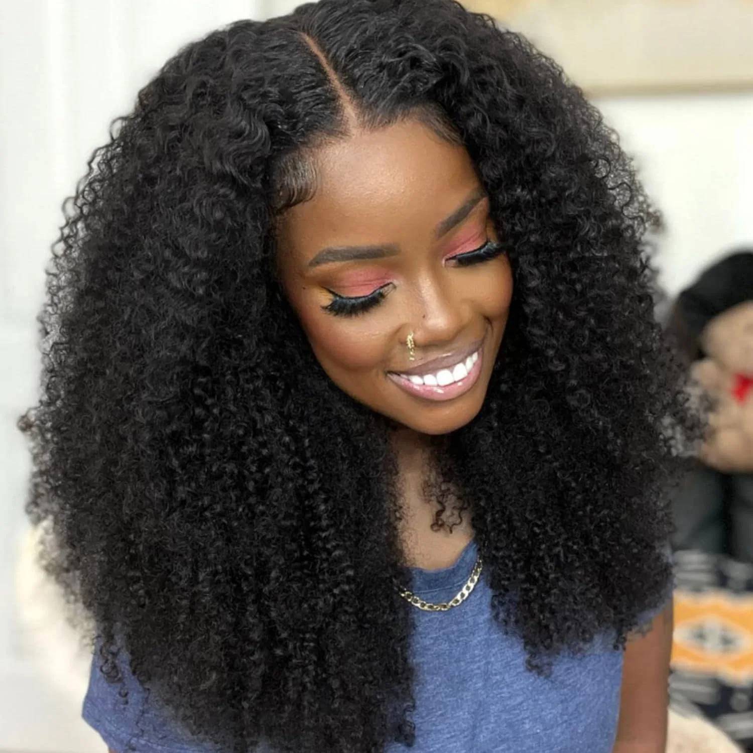 Афро-парик V Part Kinky Curly для черных женщин Wepwcod, Natural Black