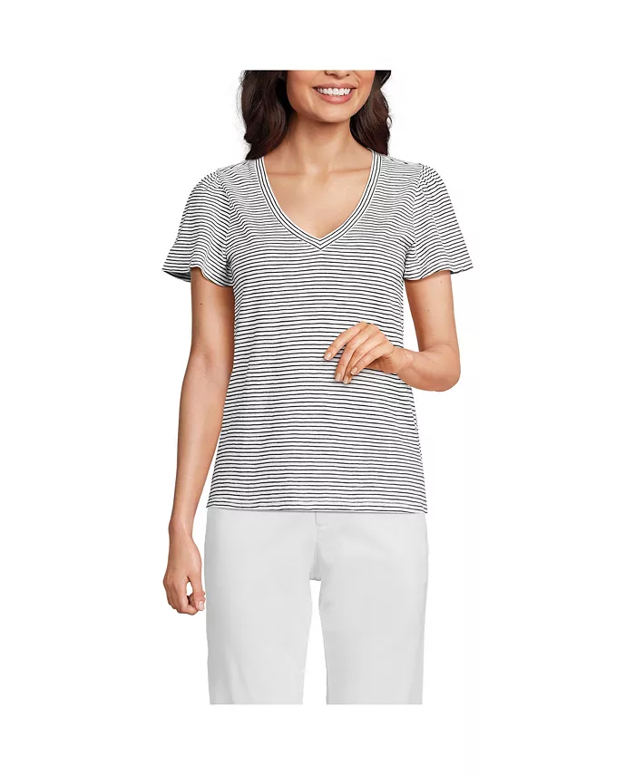 

Женская футболка с V-образным вырезом и рукавами-крылышками из слабкокрученой ткани Lands' End, мультиколор