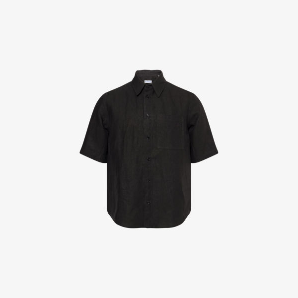 

Рубашка Burberry из льна с коротким рукавом, черный