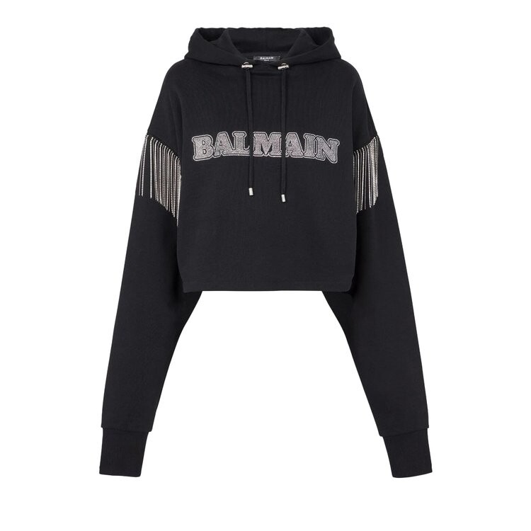 

Худи Balmain Embellished Cropped Hoodie, черный